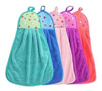 XFLYP 5 Pcs Hand Towels, Coral Velvet Hand Dry Towel Hanging Kitchen Hand Towel Hand Towels with Hanging Loop for Bathroom, Quick-Drying Soft Towel, 5 Colors, 42 * 26cm