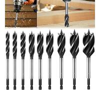 XFLYP 9PCS Wood Drill Bit, Bit Sets with High-Carbon Steel Fast Cut Four Blade Design Reaming Auger, Accessories Rotary Impact, 10/12/14/16/18/20/22/25/32mm