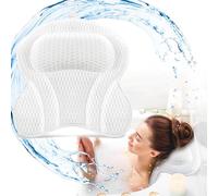 XFLYP Bath Pillow, 4D Ergonomic Bathtub Spa Pillow with Air Mesh Technology with 6 Powerful Suction Cups for Head, Shoulder, Neck and Back Support Fits All Bathtub, Hot Tub and Home Spa