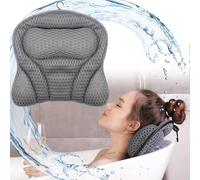 XFLYP Bath Pillow, 4D Ergonomic Bathtub Spa Pillow with Air Mesh Technology with 6 Powerful Suction Cups for Head, Shoulder, Neck and Back Support Fits All Bathtub, Hot Tub and Home Spa(Grey)