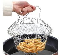 XFLYP Foldable Strainer Colander Food Basket Mesh Rinse Net, Multi-Function Stainless Steel Cooking Tool Round Oil Filter for Cooking Potato Chips Chicken Onion Ring Donuts