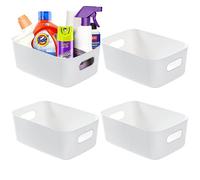 XFLYP Storage Box set of 4, Durable Plastic Storage Bins with Handles, Office Home & Kitchen Tidy Organiser, for Desktop, Shelves, Closet, Kitchen, Bathroom etc (White)