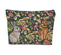 XFN Retro Mushroom Forest Animals Cat Gifts Easter Rabbit Raccoon Makeup Bag, Floral Butterfly Cosmetic Bag, Multicolor 0143, 9.6 x 6.5 inches
