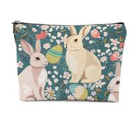 XFN Retro Mushroom Forest Animals Cat Gifts Easter Rabbit Raccoon Makeup Bag, Floral Butterfly Cosmetic Bag, Multicolor 0145, 9.6 x 6.5 inches