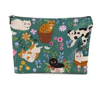 XFN Retro Mushroom Forest Animals Cat Gifts Easter Rabbit Raccoon Makeup Bag, Floral Butterfly Cosmetic Bag, Multicolor 0142, 9.6 x 6.5 inches