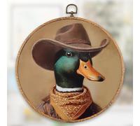 XFN Vintage Western Cowboy Duck Round Wall Art Decor,Retro Duck Art Prints, Funny Western Rustic Style Round Wall Hanging Decor for Farmhouse Home Bedroom Toddler Room Decorations 10x10inch