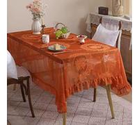 XFNWT Floral Lace Table Cover Delicate White Cotton Crochet Cloth, Vintage Style Small Rectangular Doily for Bedside Table, Party, Kitchen, Living Room Decor,Orange-140 * 300cm