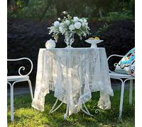 XFNWT Floral Lace Table Cover Delicate White Cotton Crochet Cloth, Vintage Style Small Rectangular Doily for Bedside Table, Party, Kitchen, Living Room Decor,White-140 * 140cm