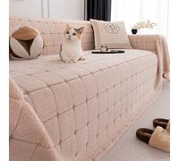 XFNWT Sofa Cover Washable Super Soft Thick Fuzzy Plush Fabric, Full Protection Slipcover for 2 3 4 Seater Couches, Anti-Scratch Durable Furniture Protector for All Seasons,Beige-180 * 300cm