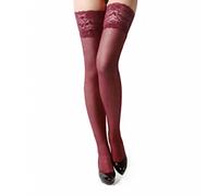 Xfome Style Women's Lace Top Sheer Thigh High Silk Stockings, Wine Red, One size