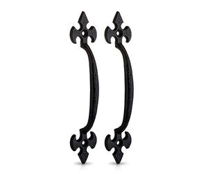 XFORT 160mm Black Fleur De LYS Door Handle Pull, Antique Black Pull Handle, Cast Iron Door Handle, Black Cabinet Handles, Rustic Barn Door Handle, Vintage Pull Handle for Cupboard/Shed/Gate, 2 Pack