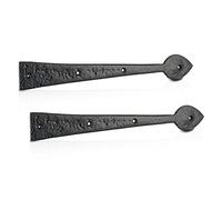 XFORT 385mm Black Antique Hinge Front, Leaf Design Cast Iron Gate Hinge, Spear Head Hinge Front, Vintage Shed Door Hinge, Ornamental Tee Hinges, Rustic T Hinges, External Black Door Hinges [1 Pair]