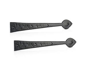 XFORT 385mm Black Antique Hinge Front, Leaf Design Cast Iron Gate Hinge, Spear Head Hinge Front, Vintage Shed Door Hinge, Ornamental Tee Hinges, Rustic T Hinges, External Black Door Hinges [1 Pair]