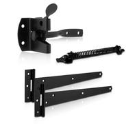 Xfort Auto Gate Latch Black Pack, Complete With T-Hinges & 8" Gate Spring