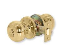 XFORT Bello Privacy Knob Set Polished Brass, Keyless Door Knob with Lock for Internal Wooden Bathroom Doors, Complete Set with Tubular Latch