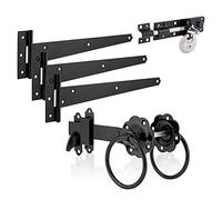 XFORT Black Ring Latch Set with T-Hinges, Brenton Bolt & Discus Padlock, Heavy-Duty Garden Fittings for Hanging Wooden Gates, Complete Set with Ring Latch, T Hinges & Padbolt Lock