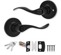 XFORT Cabriole Entrance Knob Set Matt Black, Door Knob with Lock for Internal Wooden Doors, Complete Set with Tubular Latch and 3 Keys