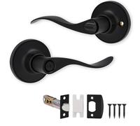 XFORT Cabriole Privacy Knob Set Matt Black, Keyless Door Knob with Lock for Internal Wooden Bathroom Doors, Complete Set with Tubular Latch