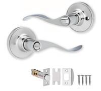 XFORT Cabriole Privacy Knob Set Polished Chrome, Keyless Door Knob with Lock for Internal Wooden Bathroom Doors, Complete Set with Tubular Latch