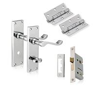 XFORT Chrome Elegance Polished Chrome Victorian Bathroom Pack, Complete with Handles, 65mm Lock and 75mm Hinges, for Wooden Doors