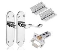 XFORT Chrome Elegance Range Polished Chrome Richmond Lever Latch Door Pack, Complete Set with Door Handles, 65mm Tubular Latch and 75mm Ball Bearing Hinges, for Internal Wooden Doors.