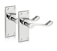 XFORT Chrome Elegance Range Polished Chrome Victorian Scroll Lever Latch Handles, Backplate Door Handles, Contemporary Design for Internal Wooden Doors (1 Pair)