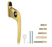 XFORT Cranked Locking Window Handle Installation Kit in Polished Brass, Right Hand UPVC Window Handle Replacement, Offset Lockable Window Lever