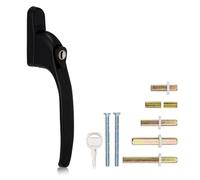 XFORT Key Locking Inline Window Handle Installation Kit in Black, UPVC Window Handle Replacement, Lockable Window Lever
