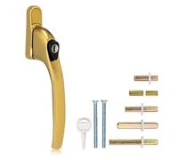 XFORT Key Locking Inline Window Handle Installation Kit in Polished Brass, UPVC Window Handle Replacement, Lockable Window Lever