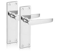 Xfort Lever Latch Flat Polished Chrome Door Handles, Long 6" Backplate