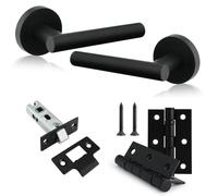 XFORT Liberty Door Handle Latch Pack Includes Liberty Lever on Rose Door Handles, 65mm Tubular Latch & 2 Hinges, Complete Internal Door Handle Set - Matt Black