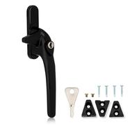 XFORT Locking Cockspur Window Handle Installation Kit in Black, Right Hand UPVC Window Handle Replacement, Lockable Window Lever