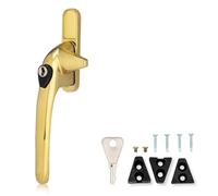 XFORT Locking Cockspur Window Handle Installation Kit in Polished Brass, Left Hand UPVC Window Handle Replacement, Lockable Window Lever