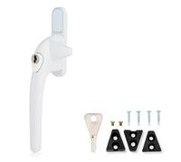XFORT Locking Cockspur Window Handle Installation Kit in White, Left Hand UPVC Window Handle Replacement, Lockable Window Lever