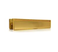 Xfort MailPlate Luxe 12" Letterplate Satin Brass Trim, Premium Draught Proof Postal Letterbox, Telescopic Sleeved Letter Box for Wooden, Composite and uPVC Midrail Doors with 40-80mm Door Thickness.