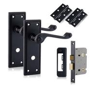 Xfort Matt Black Hanoverian Bathroom Handles Pack With Hinges & Lock
