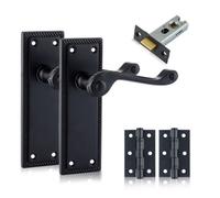 Xfort Matt Black Hanoverian Lever Latch Handles Pack With Hinges & Tubular Latch