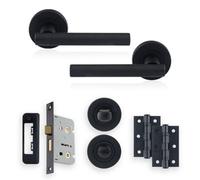 Xfort Matt Black Liberty Lever On Rose Bathroom Pack, Complete Bathroom Set