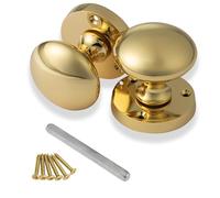 XFORT Mortice Door Knobs in Polished Brass | Mushroom Style Internal Door Knobs for Wooden Doors | Round Victorian Doorknobs
