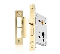 XFORT® Polished Brass Euro Profile Sashlock 65mm for Internal and External Doors, Latch Mechanism and Cylinder Key Locking Security, CE Approved and Fire Rated Protection