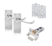 Xfort Polished Chrome 4" Victorian Scroll Lever Latch Door Pack, Complete Set.