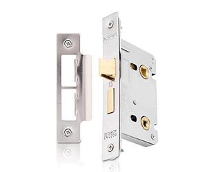 XFORT® Polished Chrome Bathroom Lock 65mm for Internal Wooden Doors, Mortice Door Lock for Bathroom, Door Latch Mechanism and Thumbturn Locking Door Security, CE Approved and Fir Protection.