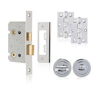XFORT Polished Chrome Bathroom Lock & Release Accessory Pack, Includes 65mm Polished Chrome Bathroom Lock, 75mm Ball Bearing Hinges and Thumbturn Release, for Internal Wooden Doors.