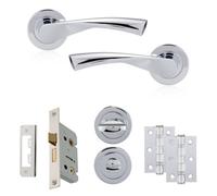 Xfort Polished Chrome Warped Lever On Rose Bathroom Pack, Complete Bathroom Set