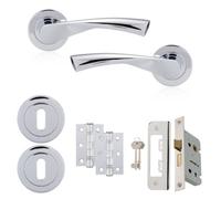 Xfort Polished Chrome Warped Lever On Rose Lock Pack, Complete Lock Set
