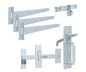 XFORT Premier Suffolk Gate Latch Pack Zinc Complete with Three T Hinges (300mm), One Brenton Bolt (6 inch) and One Discus Padlock (60mm), Gate Kit for Hanging Garden Door, Gate Fitting Kit