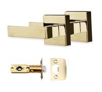 XFORT Quad Passage Knob Set Polished Brass, Door Knob for Internal Wooden Doors, Complete Set with Tubular Latch