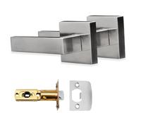 XFORT Quad Passage Knob Set Satin Chrome, Door Knob for Internal Wooden Doors, Complete Set with Tubular Latch