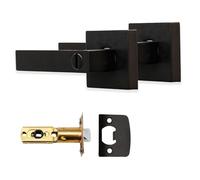 XFORT Quad Privacy Knob Set Matt Black, Door Knob with Lock for Internal Wooden Bathroom Doors, Complete Set with Tubular Latch