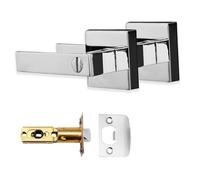 XFORT Quad Privacy Knob Set Polished Chrome, Keyless Door Knob with Lock for Internal Wooden Bathroom Doors, Complete Set with Tubular Latch